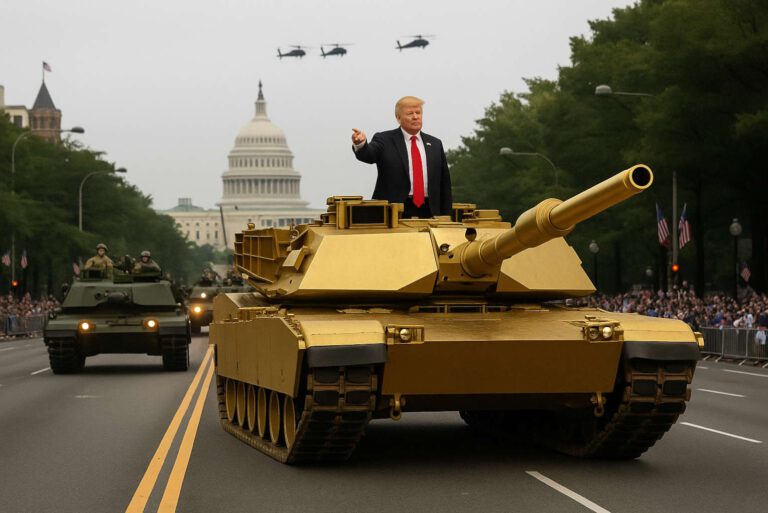 Left protesters condemn while trump respects america in military parades