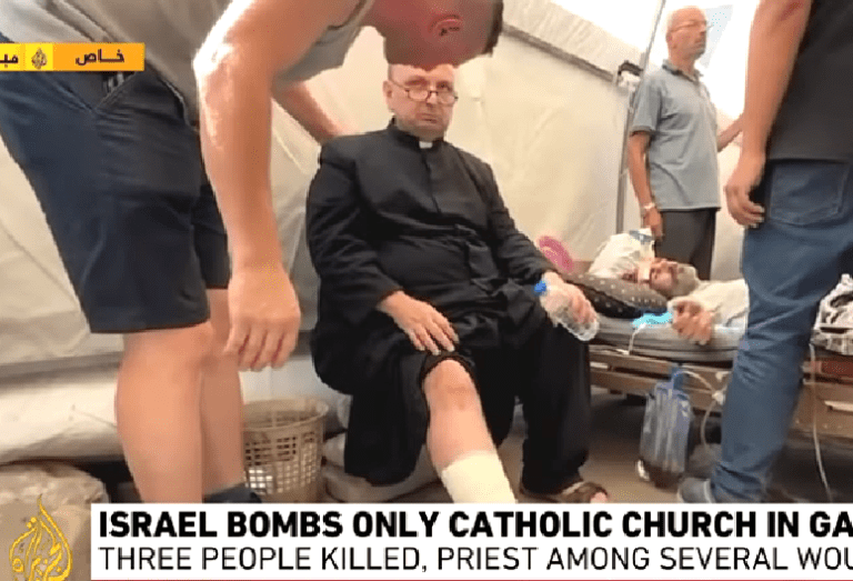 Israeli tanks attack only the catholic church in the gaza